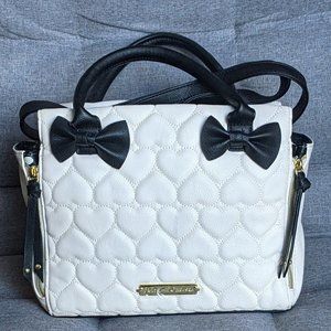 Betsey Johnson Quilted White & Black Handbag / Purse / Crossbody / Tote